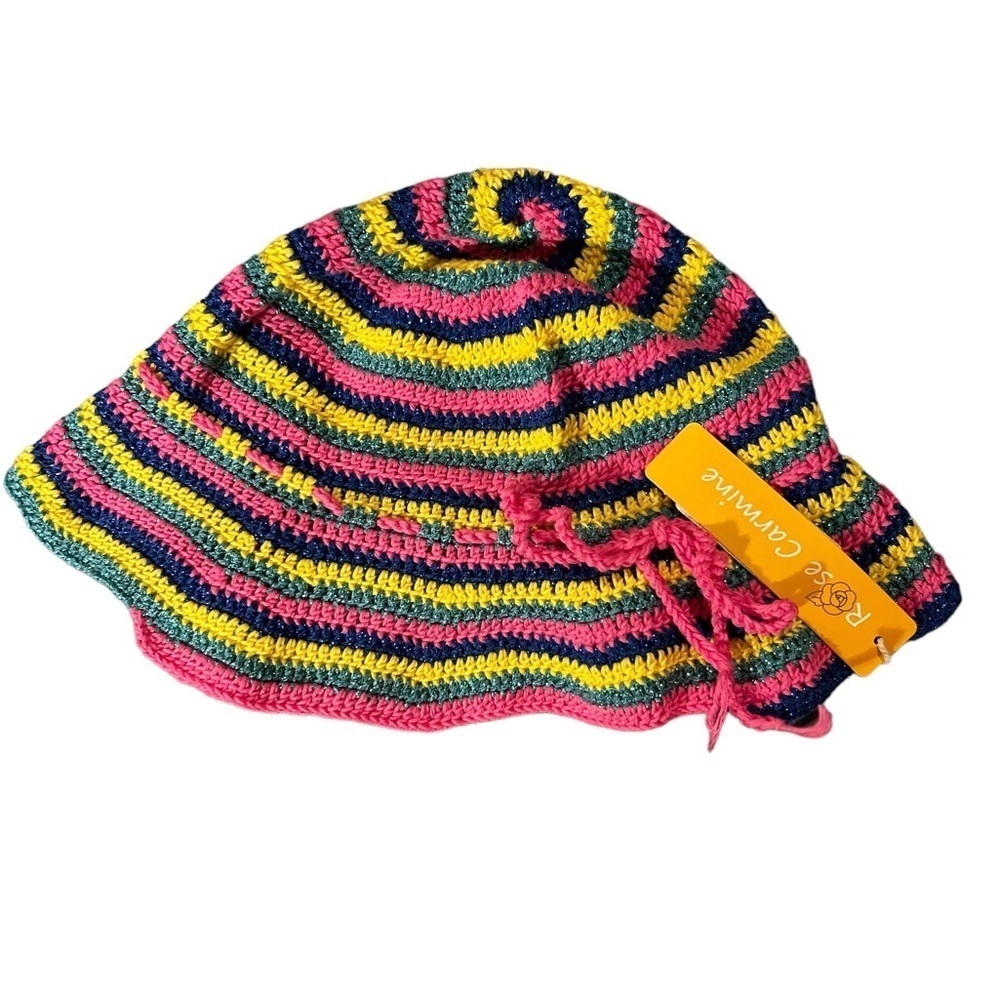 Rose Camine NWT multi coloured striped Crochet  Summer Bucket Hat - Picture 5 of 5